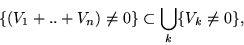 \begin{displaymath}\{(V_1+..+V_n) \neq 0 \} \subset \bigcup_k \{V_k \neq 0 \},\end{displaymath}