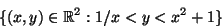 \begin{displaymath}\{ (x,y)\in \R^2 : 1/x<y<x^2+1 \}\end{displaymath}