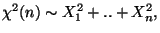 $\chi^2(n)\sim X_1^2+..+X_n^2,$