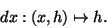 \begin{displaymath}dx:(x,h)\mapsto h.\end{displaymath}