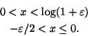 \begin{eqnarray*}&0<x<\log(1+\varepsilon)&\\ &-\varepsilon/2< x\leq 0.&
\end{eqnarray*}